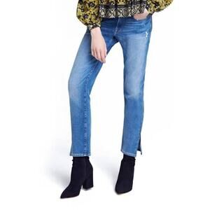 Frame Le Boy Denim Jeans Picadilly Blue Size 27 Distressed Ankle Zip Medium Wash